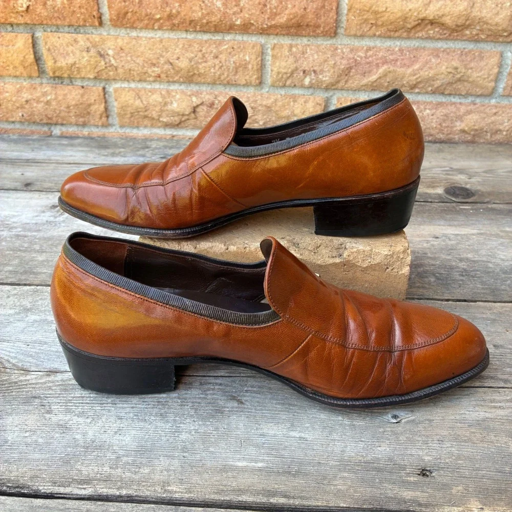 Vintage Florsheim Slip On Dress Loafers 7.5 D Designer Collection Brown Leather